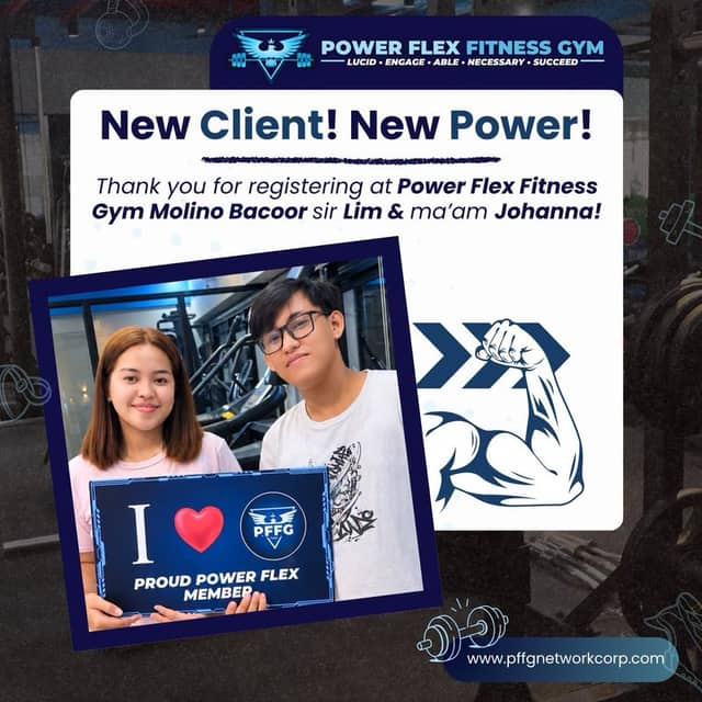 “New Client! New Power!” welcome post for a new member of Power Flex Molino Bacoor