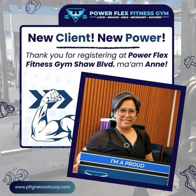 “New Client! New Power!” welcome post for a new member of Power Flex Shaw Blvd.