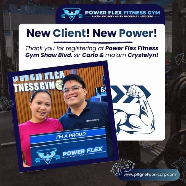“New Client! New Power!” welcome post for a new member of Power Flex Shaw Blvd.