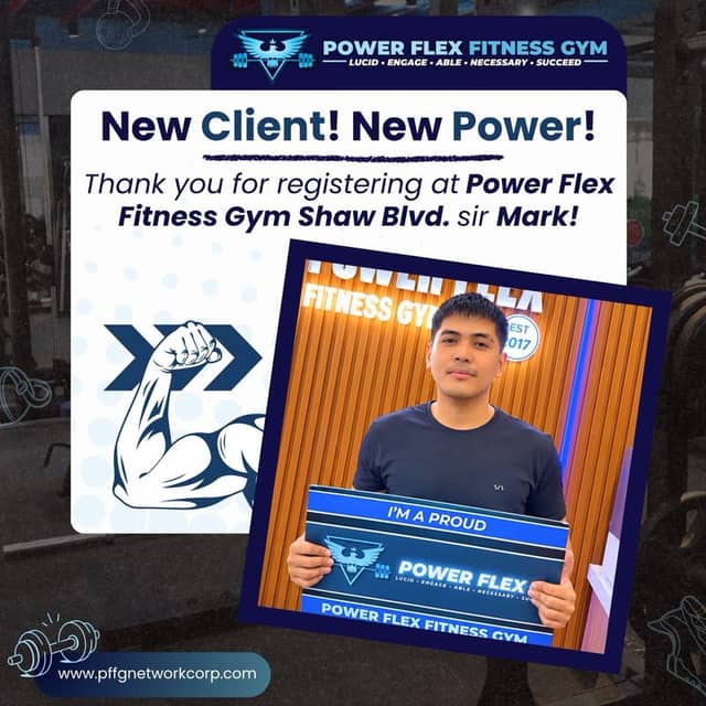“New Client! New Power!” welcome post for a new member of Power Flex Shaw Blvd.