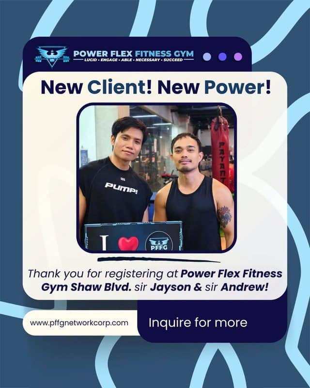 “New Client! New Power!” welcome post for a new member of Power Flex Shaw Blvd.