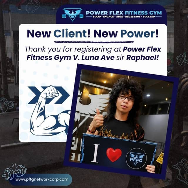 “New Client! New Power!” welcome post for a new member of Power Flex V. Luna