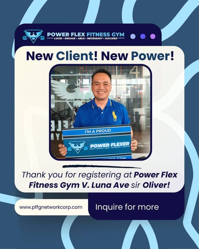 “New Client! New Power!” welcome post for a new member of Power Flex V. Luna