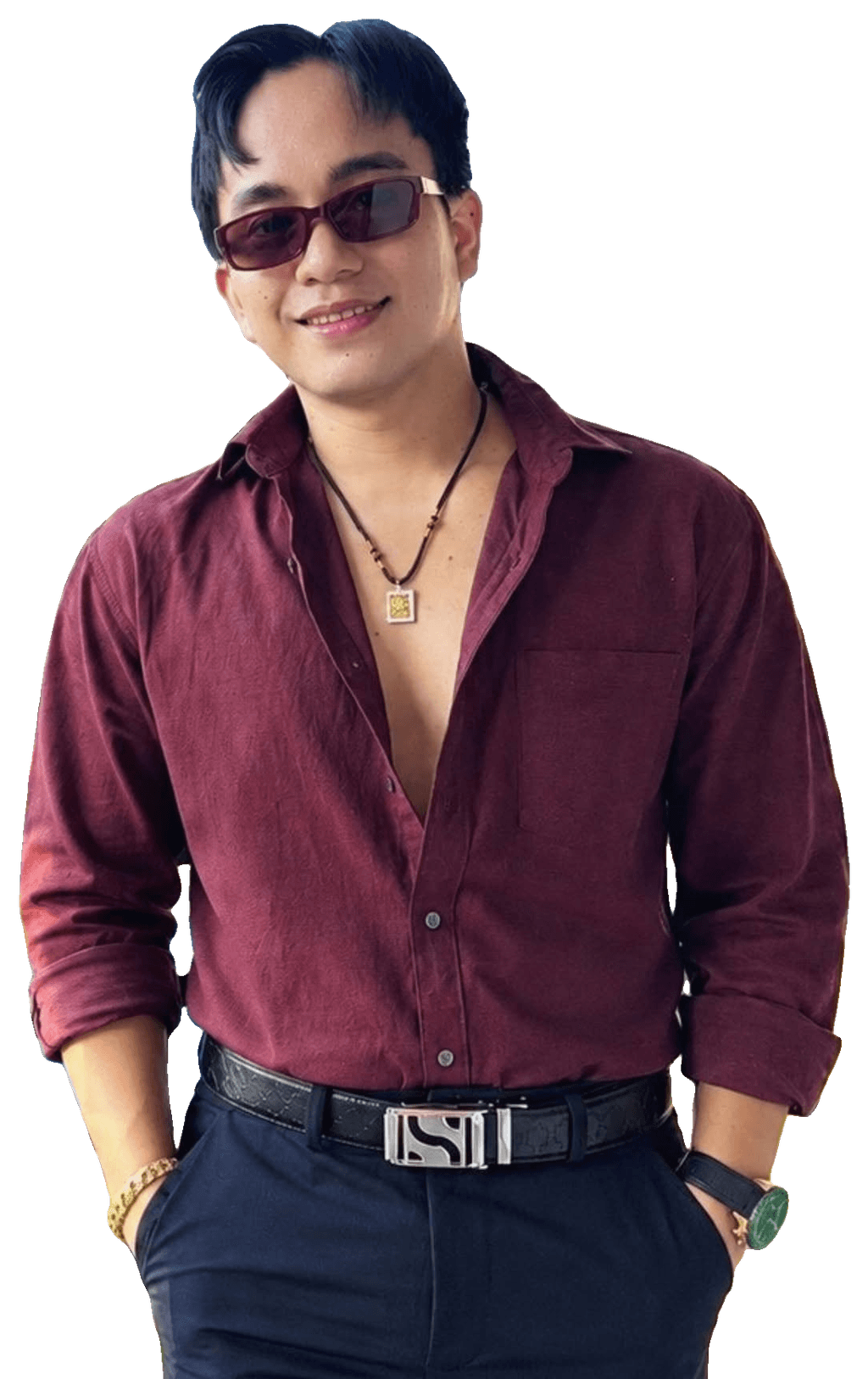 Coach Leans, founder and CEO of Power Flex Fitness Gym, smiling in sunglasses and a maroon shirt